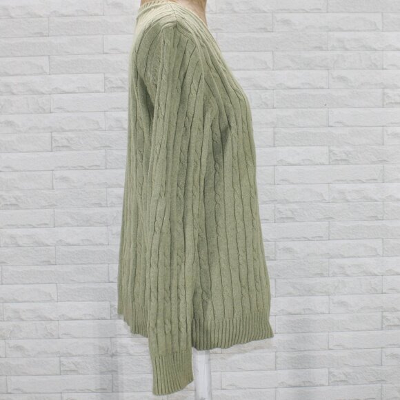 CROFT & BARROW Sweater Cable Knit Crewneck Classic Mid Weight Pastel Green Large - Picture 3 of 12